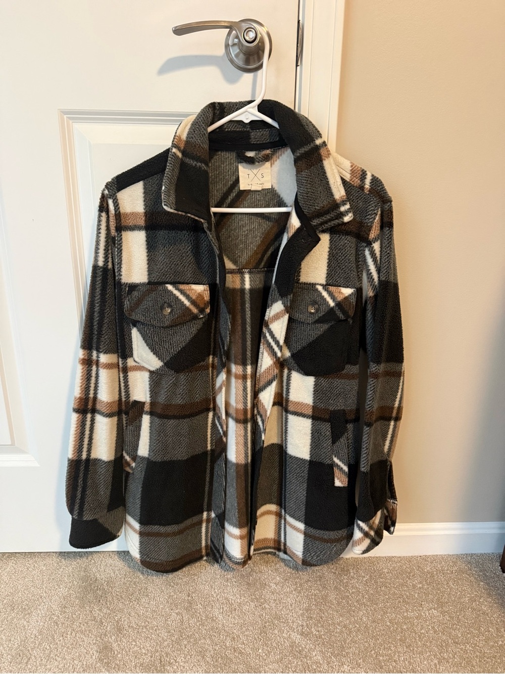 Plaid Shacket Jacket in Black, Cream & Brown